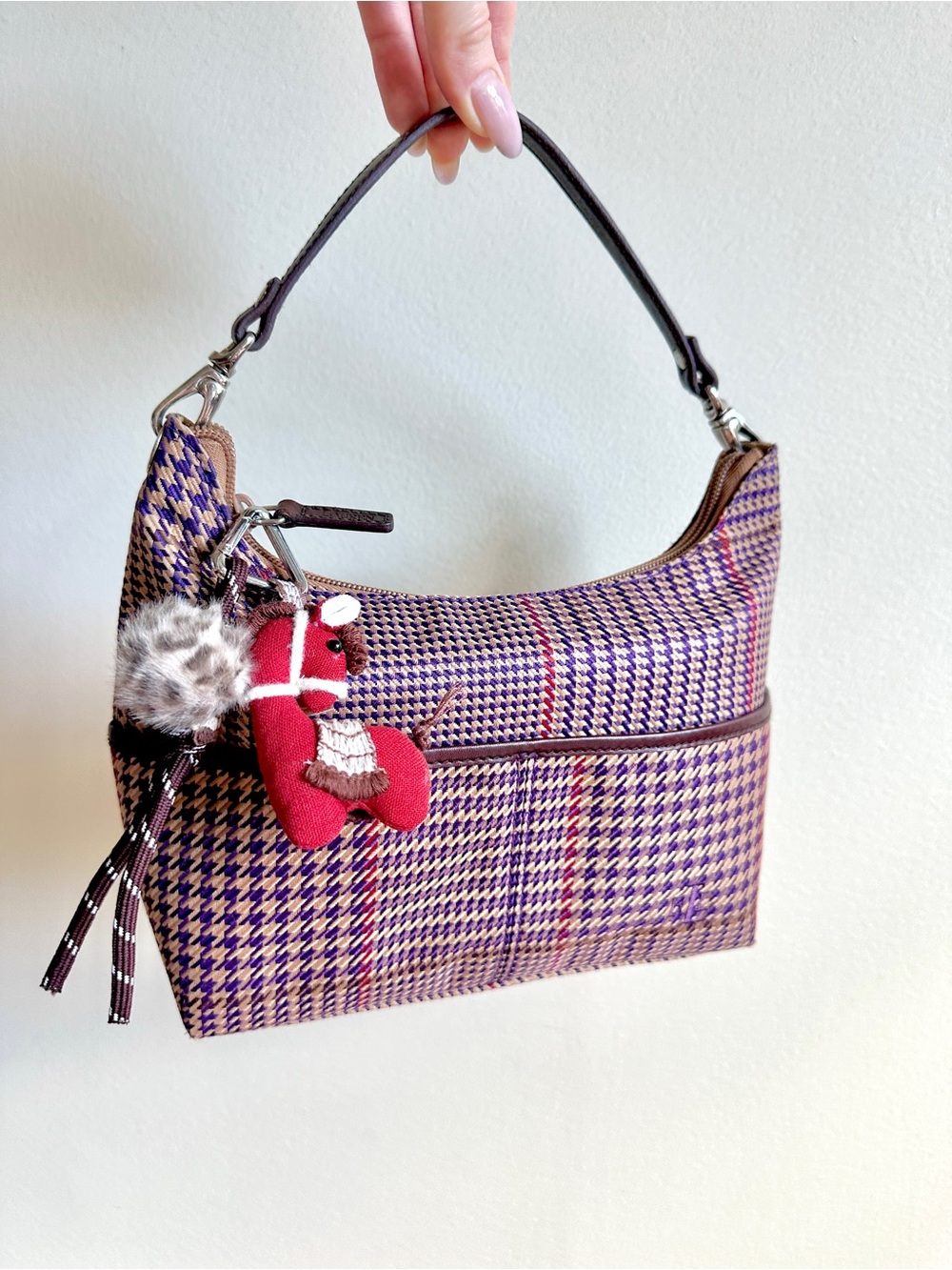 Ralph Lauren Purple and Brown Plaid Mini Bag with Charm - Picture 12 of 12